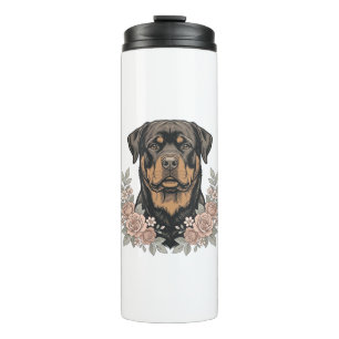 Garrafa Térmica Camisa de retrato floral de Rottweiler vintage Des