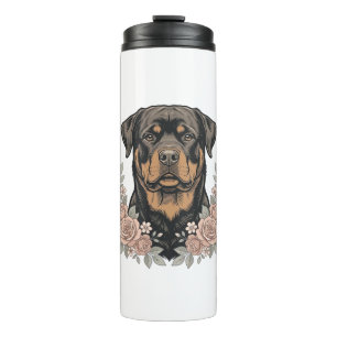 Garrafa Térmica Camisa de retrato floral de Rottweiler vintage Des