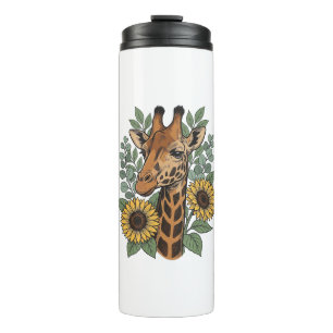 Garrafa Térmica Camisa Floral de Girassol com Girafa Gravada Vinta