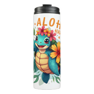 Garrafa Térmica Camisa havaiana Aloha Havaí Tartaruga Marinha Meni