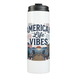 Garrafa Térmica Camisa Vector do Lago Patriótico Vibes da Vida Ame
