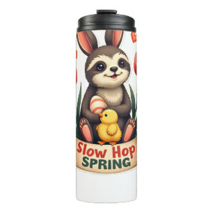 Garrafa Térmica Camisa Vintage Sloth Bunny Flores de Primavera de 