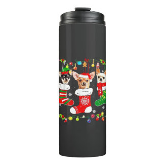 Garrafa Térmica Camiseta Clássica de Natal Luzes de Chihuahua