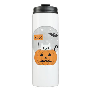 Garrafa Térmica Camiseta Clássica Ilustração de Gato no Halloween