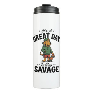 Garrafa Térmica Camiseta com Desenho de Gravura Vintage Savage Dog