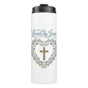 Garrafa Térmica Camiseta Cristã Cruz Floral Amada por Jesus Desi