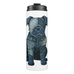 Garrafa Térmica Camiseta de Cachorro de Arte em Remendo de Jeans F