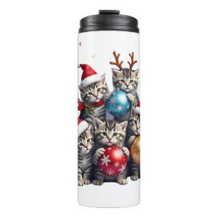 Garrafa Térmica Camiseta de Gatos de Natal Fofo no Espaço Enfeites