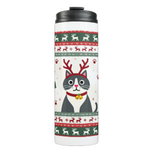 Garrafa Térmica Camiseta Feia de Natal Gato Rena