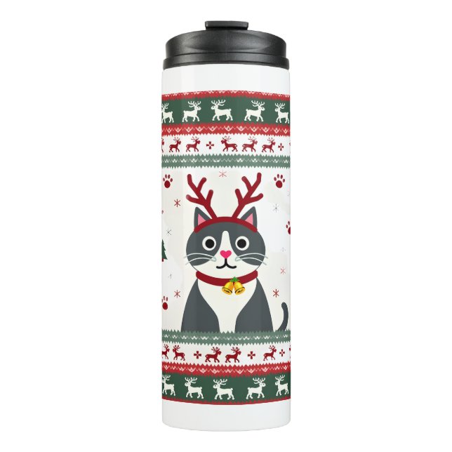 Garrafa Térmica Camiseta Feia de Natal Gato Rena (Frente)