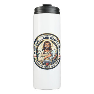 Garrafa Térmica Camiseta Humor Tarefas de Lavanderia Jesus Gráfico