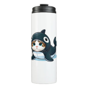 Garrafa Térmica Camiseta sem Mangas de Gato com Fantasia de Orca