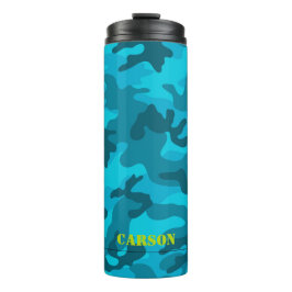 Garrafa Térmica Camo Patterno Nome Esportivo Diversão Azul Colorid