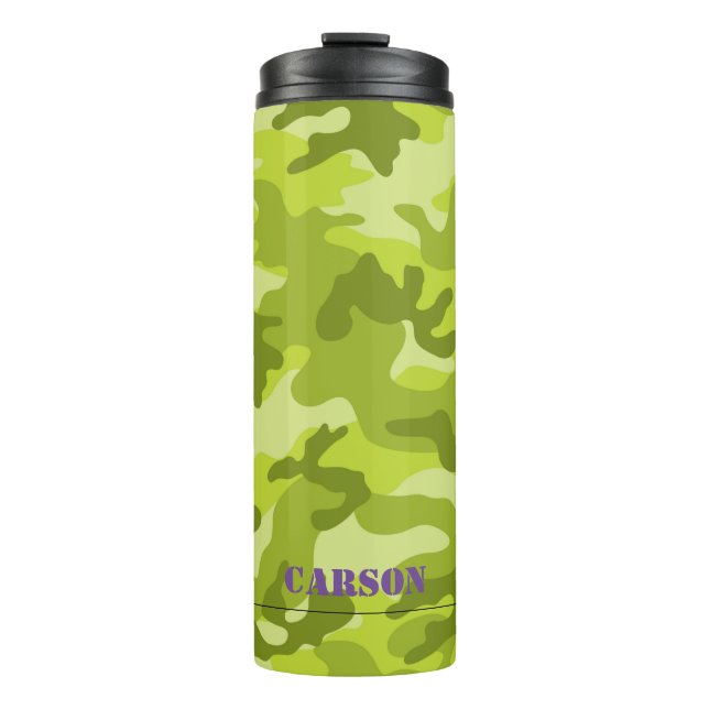 Garrafa Térmica Camo Verde Roxo Nome Esportivo Mod Tumbler Térmico (Frente)