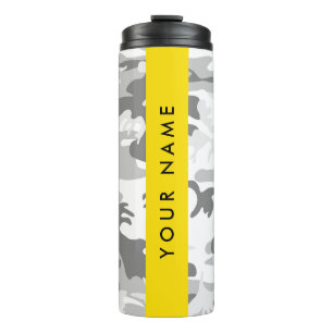 Garrafa Térmica Camuflagem Cinza Neve de Inverno Personalize seu n