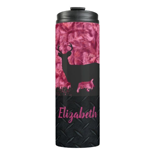 Garrafa Térmica Camuflagem rosa Deer Hunting Nome Mulher Tumbler (Frente)