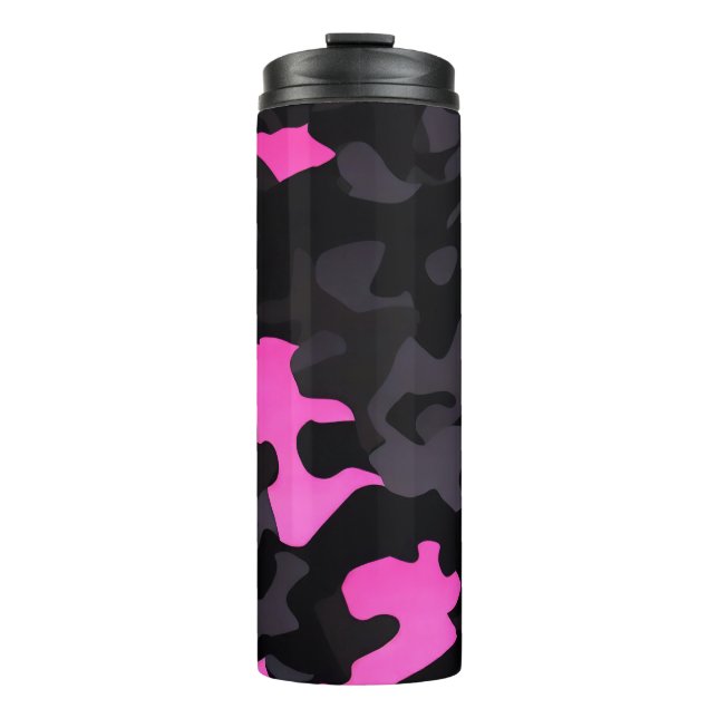 Garrafa Térmica Camuflagem rosa e preta (Frente)