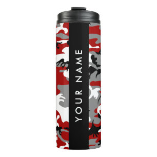 Garrafa Térmica Camuflagem Vermelha e Cinza Seu nome Personaliza