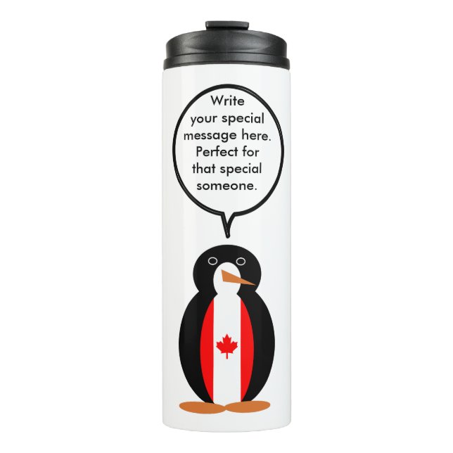 Garrafa Térmica Canadian Flag Talking Ms. Penguin Personalize Text (Frente)