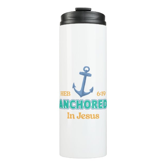 Garrafa Térmica Caneca Anchored in Christ com Hebreus 6:19 (Frente)