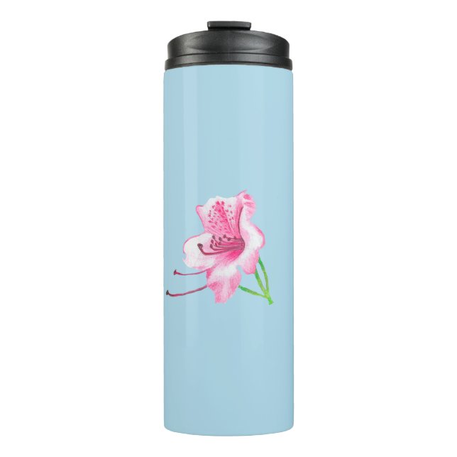 Garrafa Térmica Caneca azul com Lírios rosa (Frente)