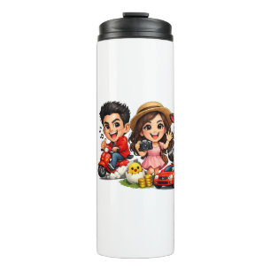 Garrafa Térmica Caneca de Amigos e Vaca de Caricatura de Desenho A