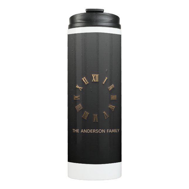 Garrafa Térmica Caneca de Café com Numeração Romana em Preto Fosco (Frente)