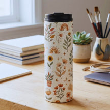 Caneca de Viagem Boho Arco-íris Terra Tônica Botân