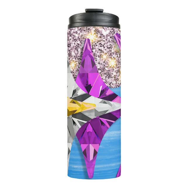 Garrafa Térmica Caneca de Viagem com Brilho de Cristal Geométrico  (Frente)