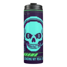 Caneca de Viagem Crânio Pixel Cyberpunk - Carregan