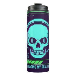 Garrafa Térmica Caneca de Viagem Crânio Pixel Cyberpunk - Carregan