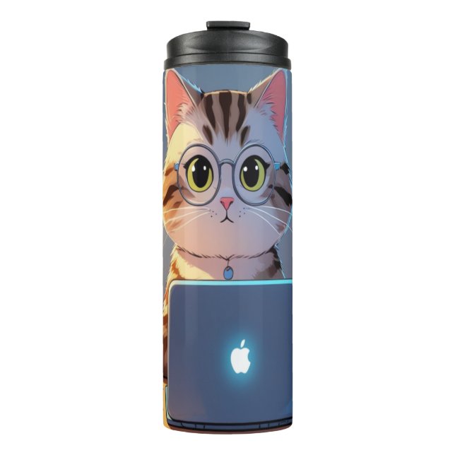 Garrafa Térmica Caneca de viagem de Laptop de Gato Bonito - Compa  (Frente)