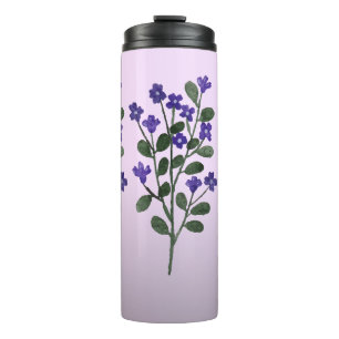 Garrafa Térmica Caneca de Viagem Floral Lilás Luxuosa Flor Silve