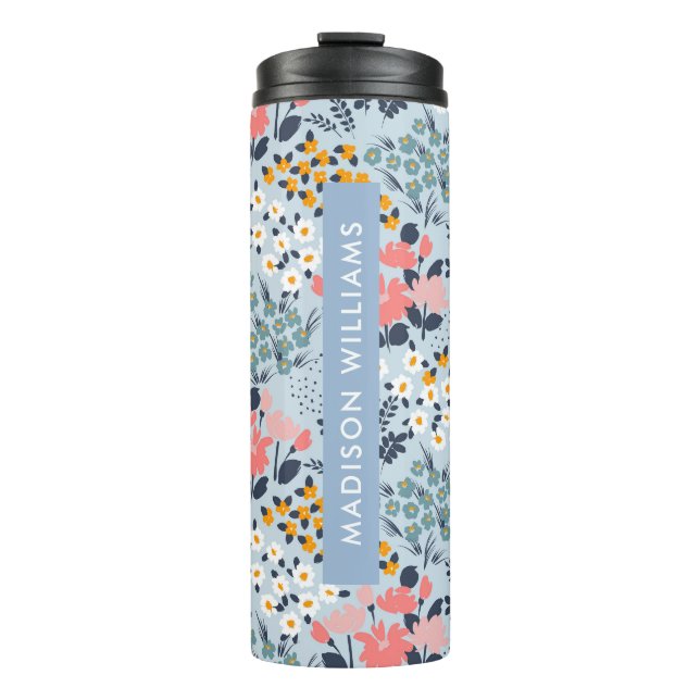 Garrafa Térmica Caneca de viagem Floral Personalizada com Nome (Frente)