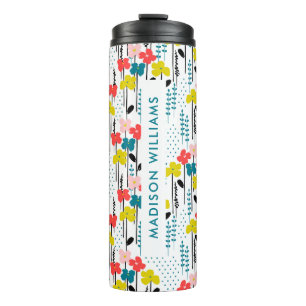 Garrafa Térmica Caneca de viagem Floral Personalizada com Nome