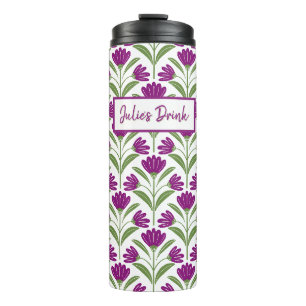 Garrafa Térmica Caneca de Viagem Floral Retro Roxa Botânica Vint
