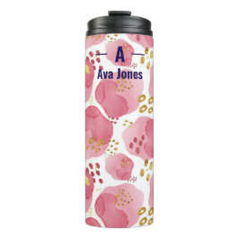 Garrafa Térmica Caneca de viagem Floral Rosa Personalizada - Nome