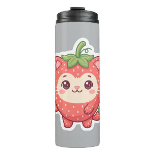 Garrafa Térmica Caneca de Viagem Gatinho Kawaii Morango