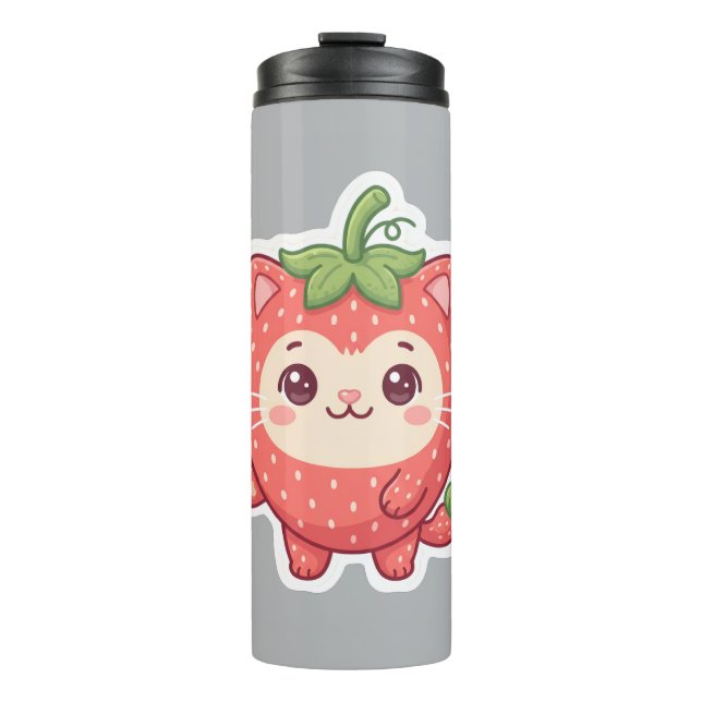 Garrafa Térmica Caneca de Viagem Gatinho Kawaii Morango (Frente)