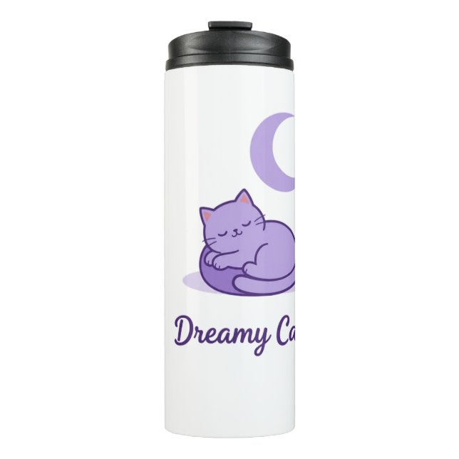 Garrafa Térmica Caneca de Viagem Gato Roxo Fofo Presente Lua (Frente)