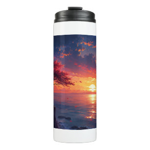 Garrafa Térmica Caneca de Viagem Pôr do Sol no Oceano Vibrante C