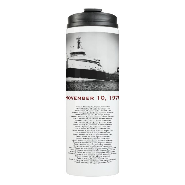 Garrafa Térmica Caneca Edmund Fitzgerald com Nomes da Tripulação (Frente)