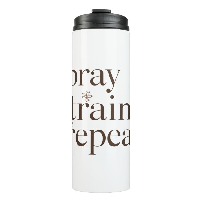 Garrafa Térmica Caneca Pray Train Repeat – Motivação Cristã para F (Frente)