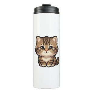 Garrafa Térmica Caneca Térmica de Gatinho Tabby Marrom Fofa