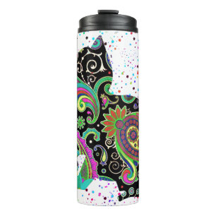 Garrafa Térmica caneca térmica de gato e borboleta paisley