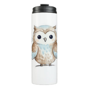 Garrafa Térmica Caneca Térmica de Viagem com Coruja em Aquarela Fo