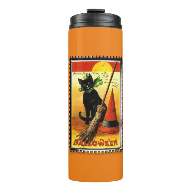Garrafa Térmica Caneca Térmica Gato Preto de Halloween (Frente)
