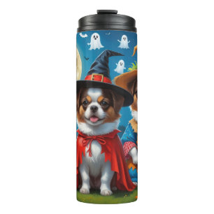 Garrafa Térmica Caninos Japoneses Pumpkin Halloween Engraçado