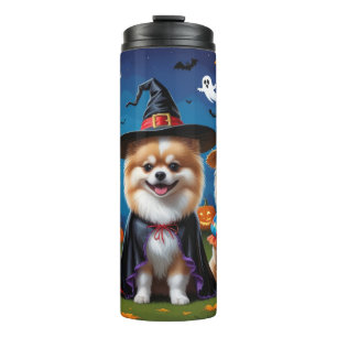 Garrafa Térmica Caninos Pomeranianos Pumpkin Halloween Engraçado