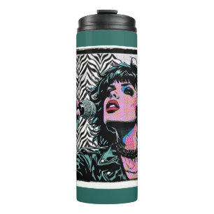 Garrafa Térmica Cantora Pop Art Tons Meios Punk Rocker Amantes de
